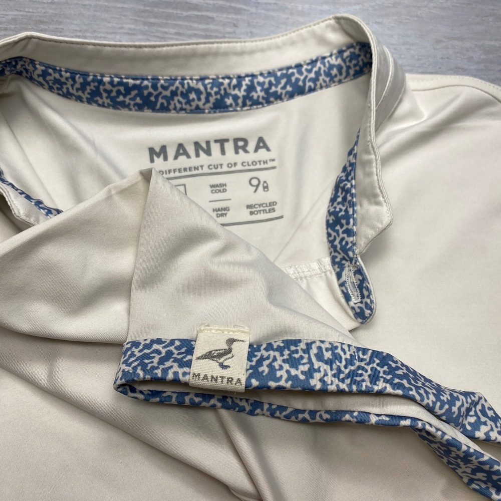 Mantra Henley Shirt Mens L Cream Recycled Stretch Band Collar Short Sleeve Polo - Picture 3 of 8